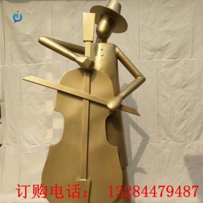 铸铜人物拉提琴雕塑