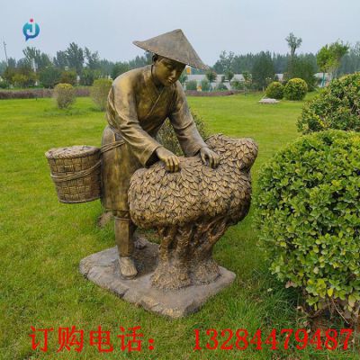 铸铜人物采茶雕塑