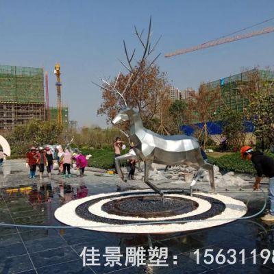 镜面不锈钢抽象母子麋鹿雕塑