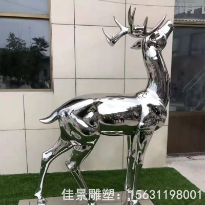 广场不锈钢几何鹿雕塑