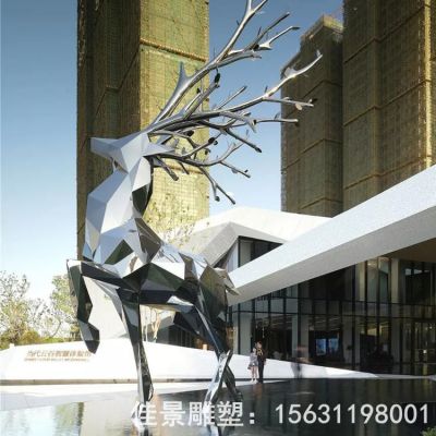 不锈钢几何立姿鹿雕塑