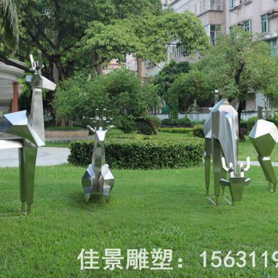 不锈钢几何群鹿雕塑