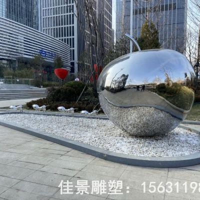 不锈钢广场镜面苹果雕塑
