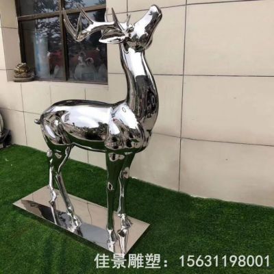 不锈钢公园镜面鹿雕塑