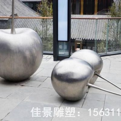 不锈钢公园苹果和樱桃雕塑