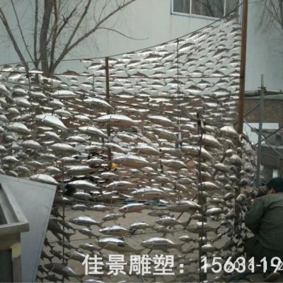 不锈钢抽象鱼群雕塑