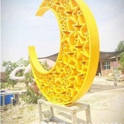 不锈钢五角星造型月亮雕塑