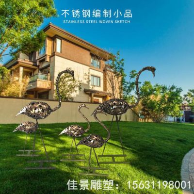不锈钢镂空仙鹤水景雕塑