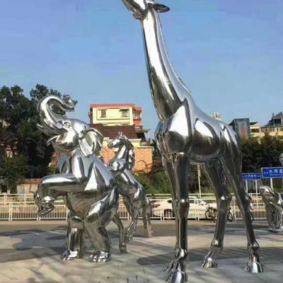 不锈钢园林长颈鹿雕塑