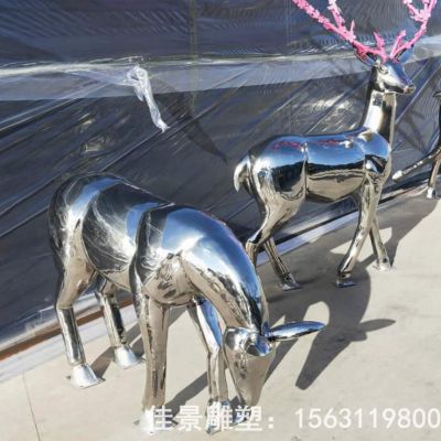不锈钢镜面动物鹿雕塑