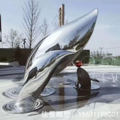 不锈钢园林海豚雕塑