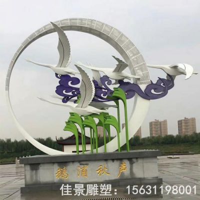 不锈钢镜面仙鹤雕塑