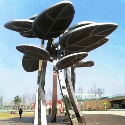 不锈钢园林镜面抽象树雕塑