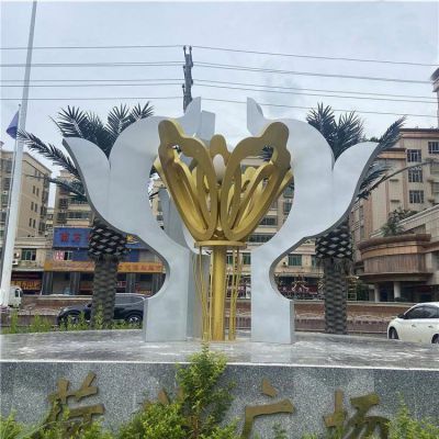 不锈钢抽象花朵喷泉雕塑