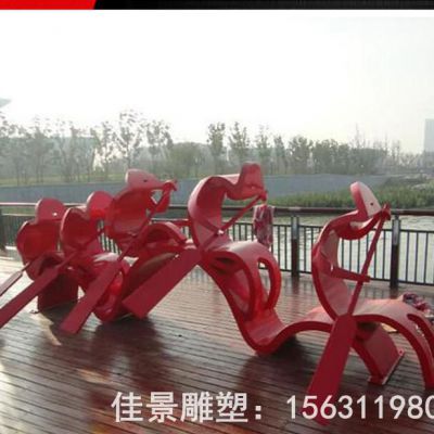 不锈钢抽象划船人物雕塑
