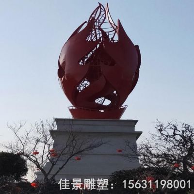 不锈钢抽象红色火焰雕塑