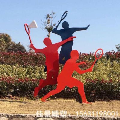 不锈钢打羽毛球剪影人物雕塑