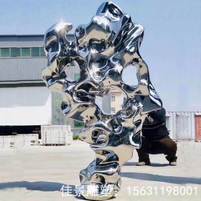 镜面不锈钢抽象太湖石雕塑