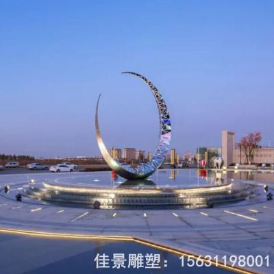 不锈钢镜面抽象月亮雕塑