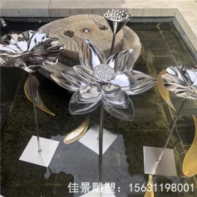 不锈钢荷花园林标志雕塑