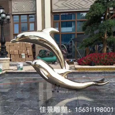 海豚跳跃公园不锈钢雕塑