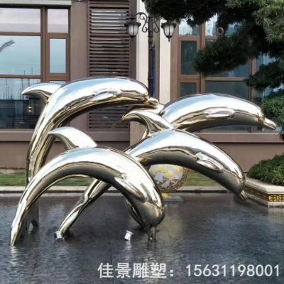 海豚跳跃校园不锈钢雕塑