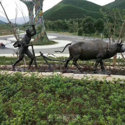 农耕文化耕地牛校园铜雕