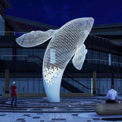 镂空鲨鱼公园不锈钢雕塑