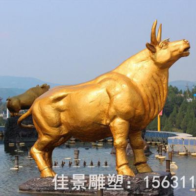金色牛动物标志铜雕