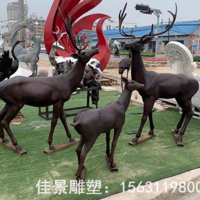 叉角鹿动物标志铜雕