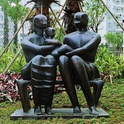一家三口人物城市铜雕