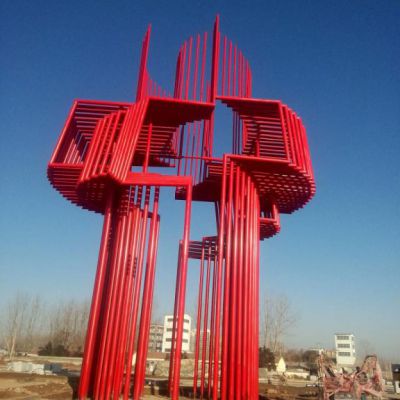 抽象红色标志不锈钢雕塑