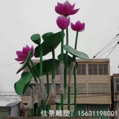 彩绘不锈钢荷花小区雕塑