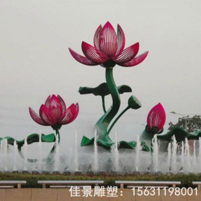 彩绘不锈钢荷花户外雕塑