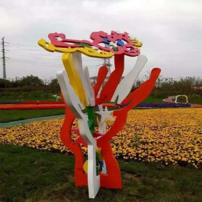 红色花朵不锈钢景观雕塑