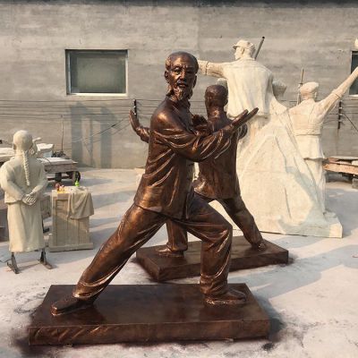 练武术爷孙俩人物铜雕