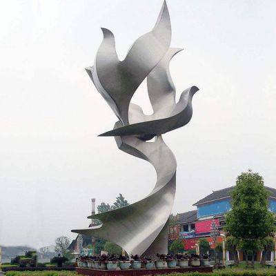 抽象彩绘鸽子不锈钢雕塑
