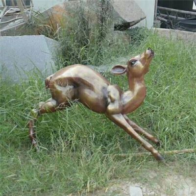 跳跃小鹿户外动物铜雕
