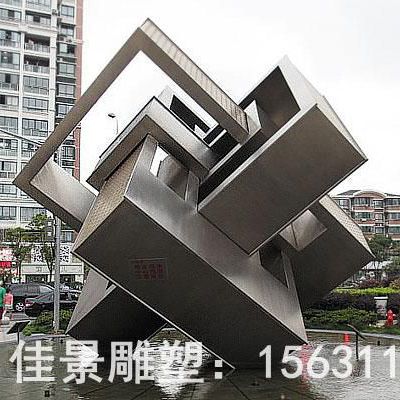不锈钢镜面方块标志雕塑