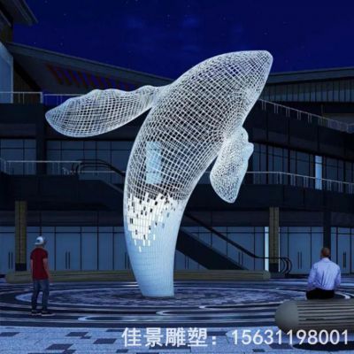 镂空发光海豚不锈钢雕塑