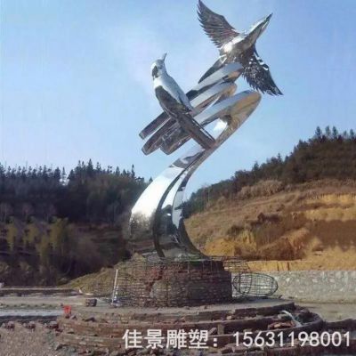 不锈钢鸽子抽象彩绘雕塑