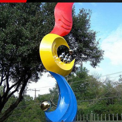 彩绘海浪不锈钢庭院雕塑