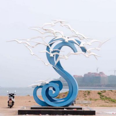 彩绘海浪不锈钢户外雕塑