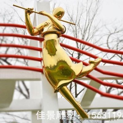 不锈钢吹笛人物雕塑
