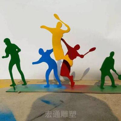 打羽毛球城市不锈钢雕塑