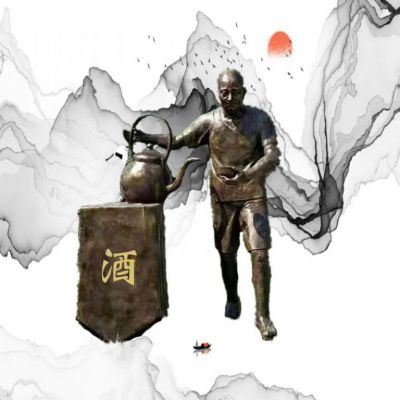 古代酿酒人物小区铜雕