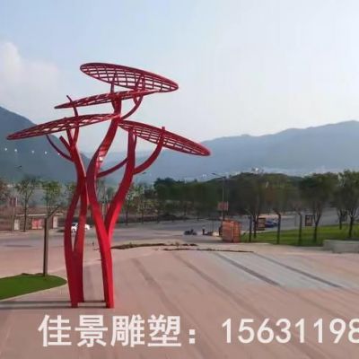 不锈钢彩绘抽象树雕塑
