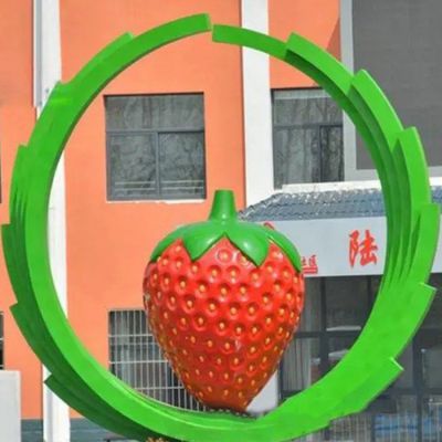 彩绘草莓景区不锈钢雕塑