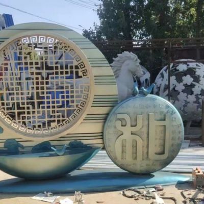 彩绘圆环标志不锈钢雕塑