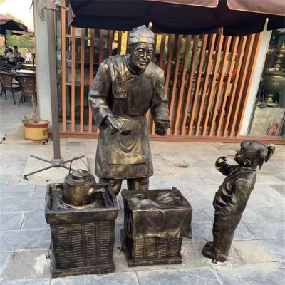 民俗吹糖人景观小品铜雕